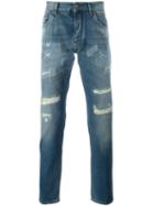 Dolce & Gabbana Ripped Jeans, Men's, Size: 48, Blue, Cotton/calf Leather/zamac