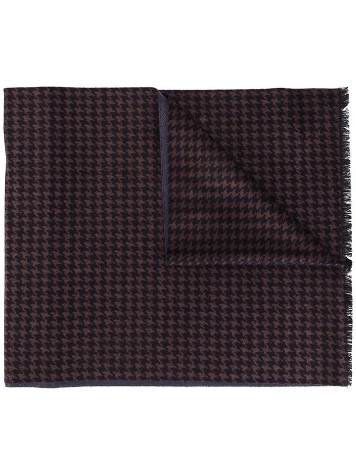 Canali Houndstooth Pattern Scarf, Men's, Brown, Silk/cashmere