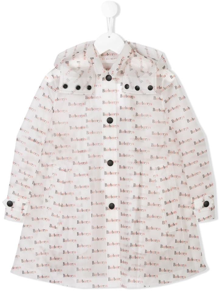 Burberry Kids Detachable Hood Logo Print Car Coat - White