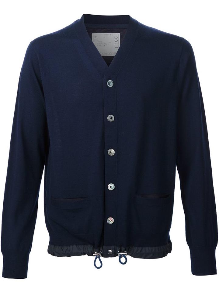 Sacai Elasticated Trim Cardigan, Men's, Size: 3, Blue, Wool