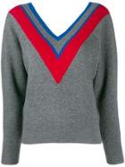 Sandro Paris Stripe Detail V-neck Jumper - Grey