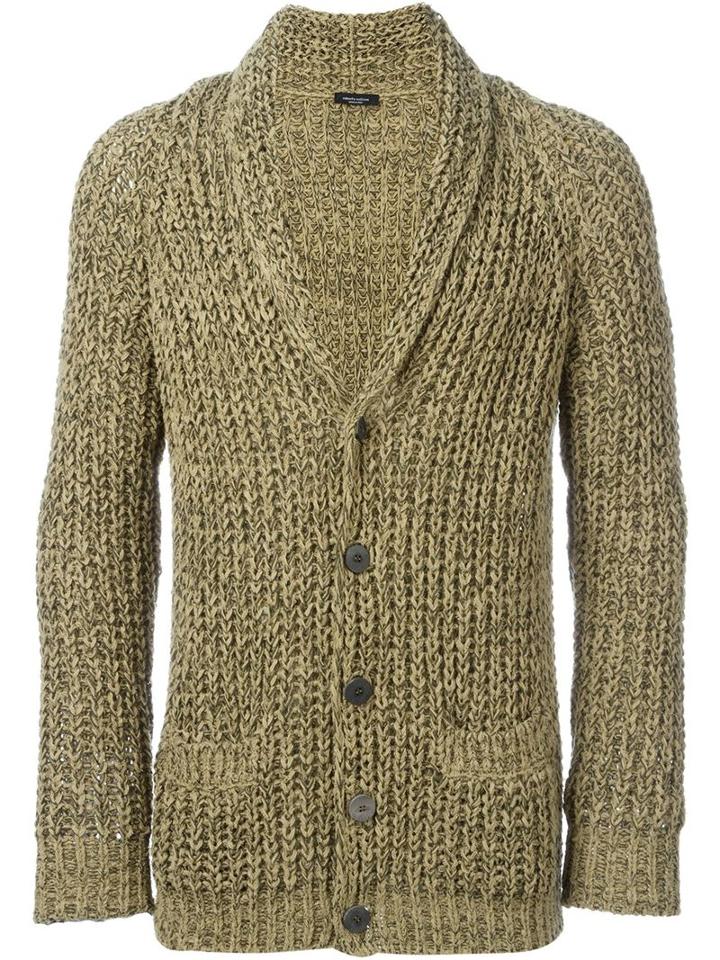 Roberto Collina Shawl Collar Cardigan, Men's, Size: 52, Green, Cotton/linen/flax/nylon