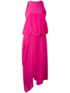 Chalayan Tuck Drape Dress - Pink & Purple