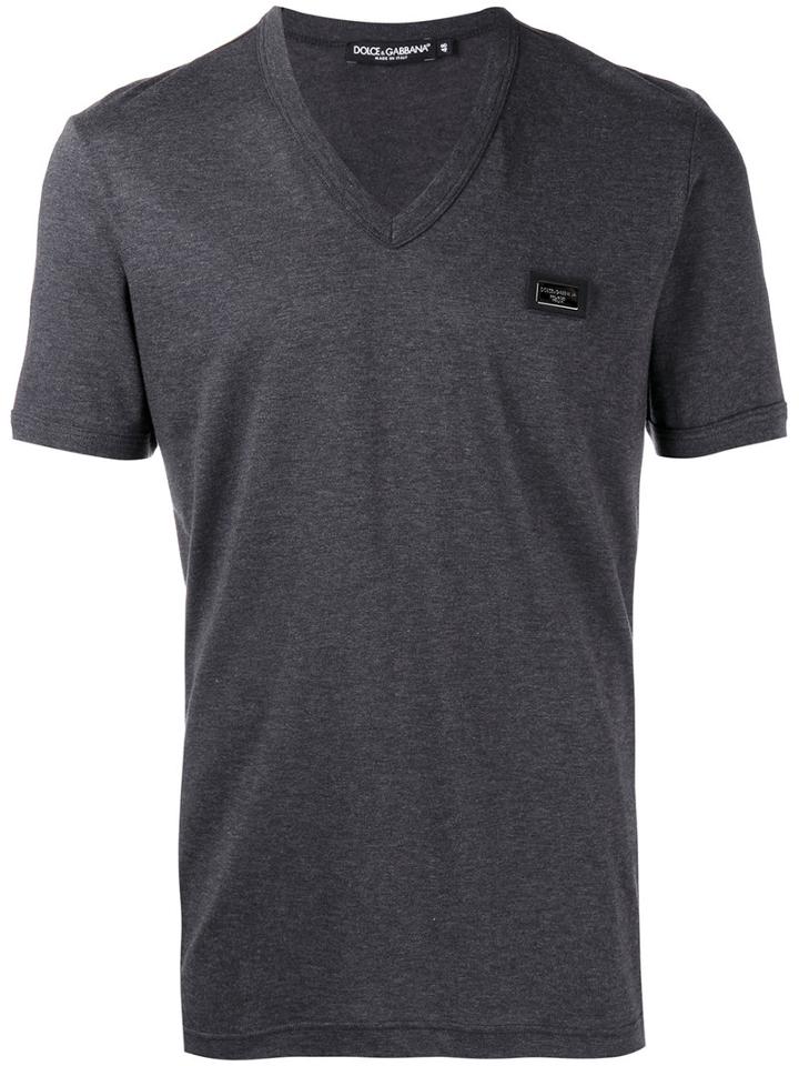 Dolce & Gabbana V-neck T-shirt, Men's, Size: 54, Grey, Cotton