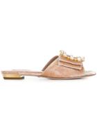 Sebastian Gemstone And Pearl Buckle Front Sandals - Pink & Purple