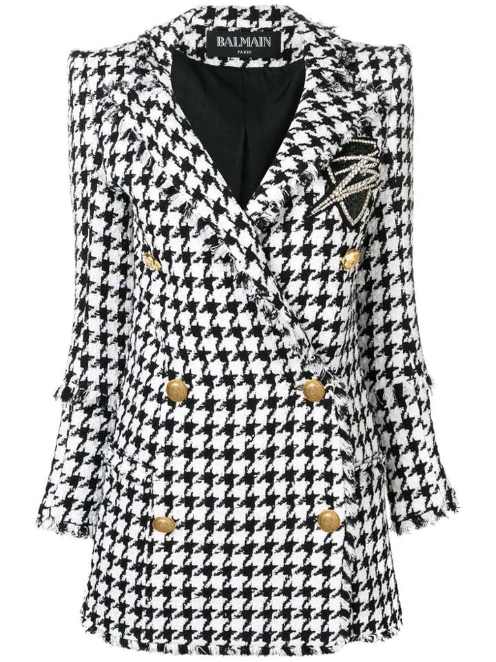 Balmain Double Breasted Tweed Coat - Black