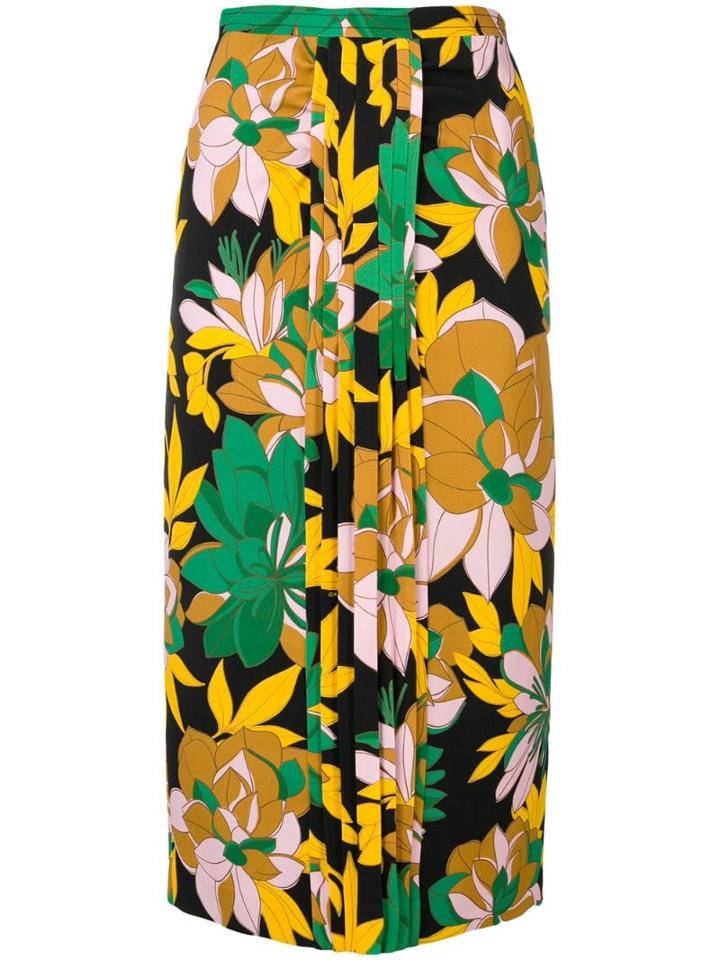 Nº21 Pleated Detail Floral Skirt - Black