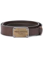 Dolce & Gabbana Metallic Logo Plaque Belt, Men's, Size: 95, Brown, Leather