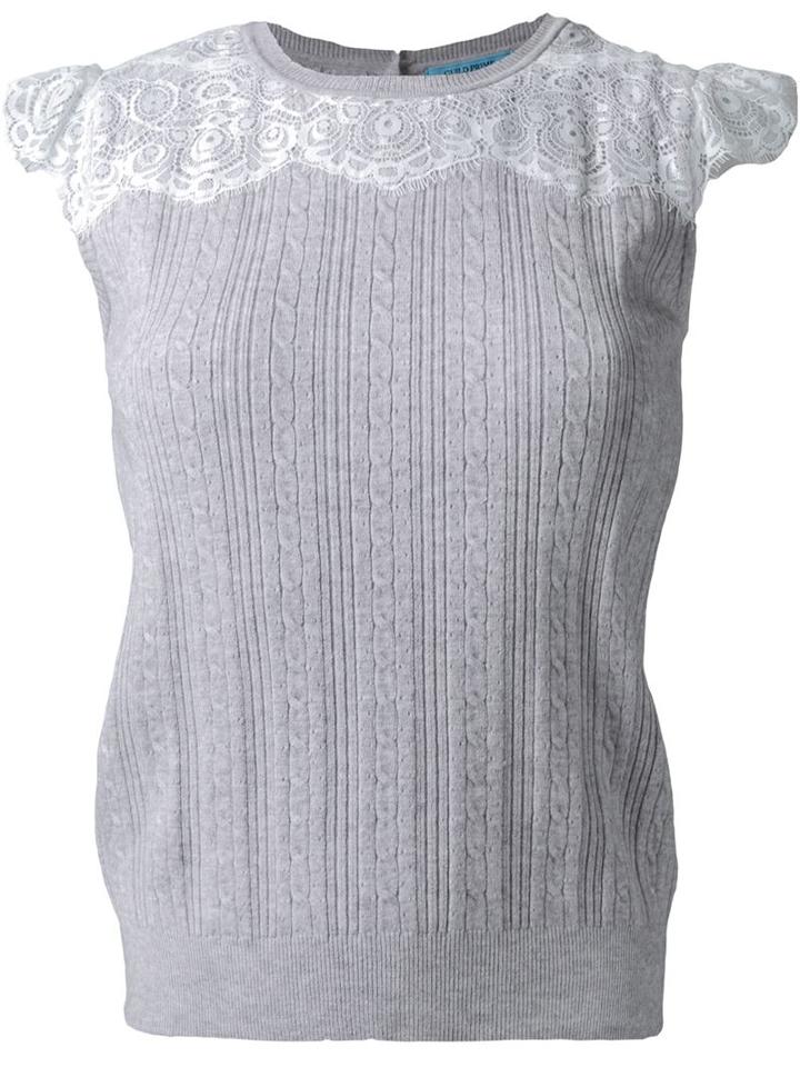 Guild Prime Cable Knit Lace Panel Detail Sleeveless Knitted Top
