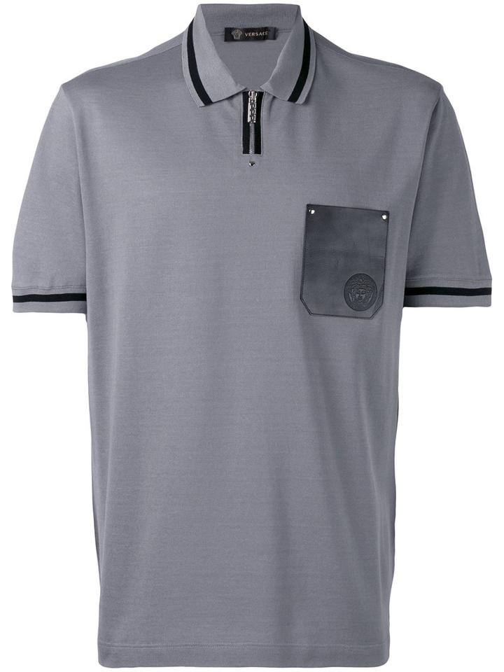 Versace - Contrast Pocket Polo Shirt - Men - Cotton/calf Leather - Xl, Grey, Cotton/calf Leather