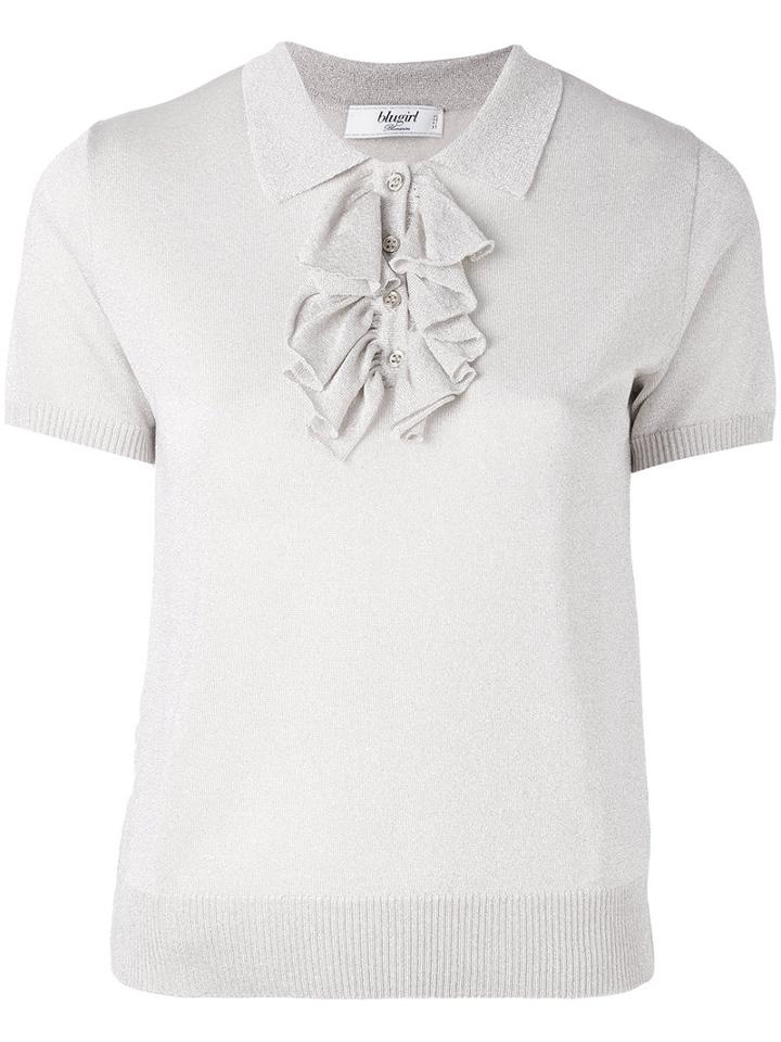 Blugirl - Lurex Ruffle Collar Top - Women - Polyamide/polyester/viscose - 46, Nude/neutrals, Polyamide/polyester/viscose