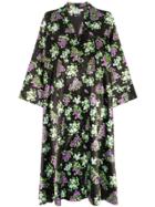 Bernadette Sofia Small Roses-print Satin Coat - Black
