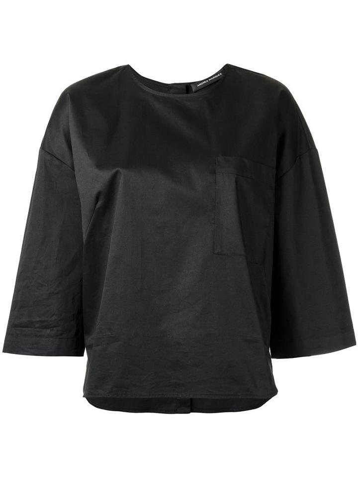 Andrea Marques - Panelled Blouse - Women - Cotton - 44, Women's, Black, Cotton