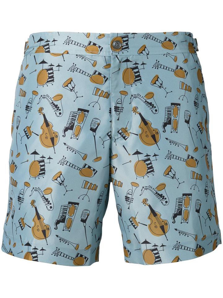 Dolce & Gabbana Jazz Club Print Swim Shorts, Men's, Size: Iv, Blue, Polyester