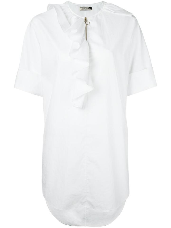 Nina Ricci Zipped Ruffle Collar Tunic, Women's, Size: 40, White, Cotton