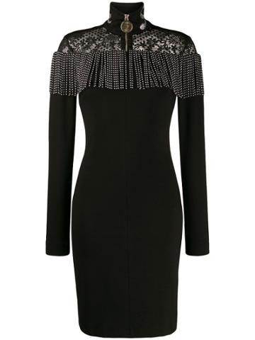 Frankie Morello Studded Fringed Dress - Black
