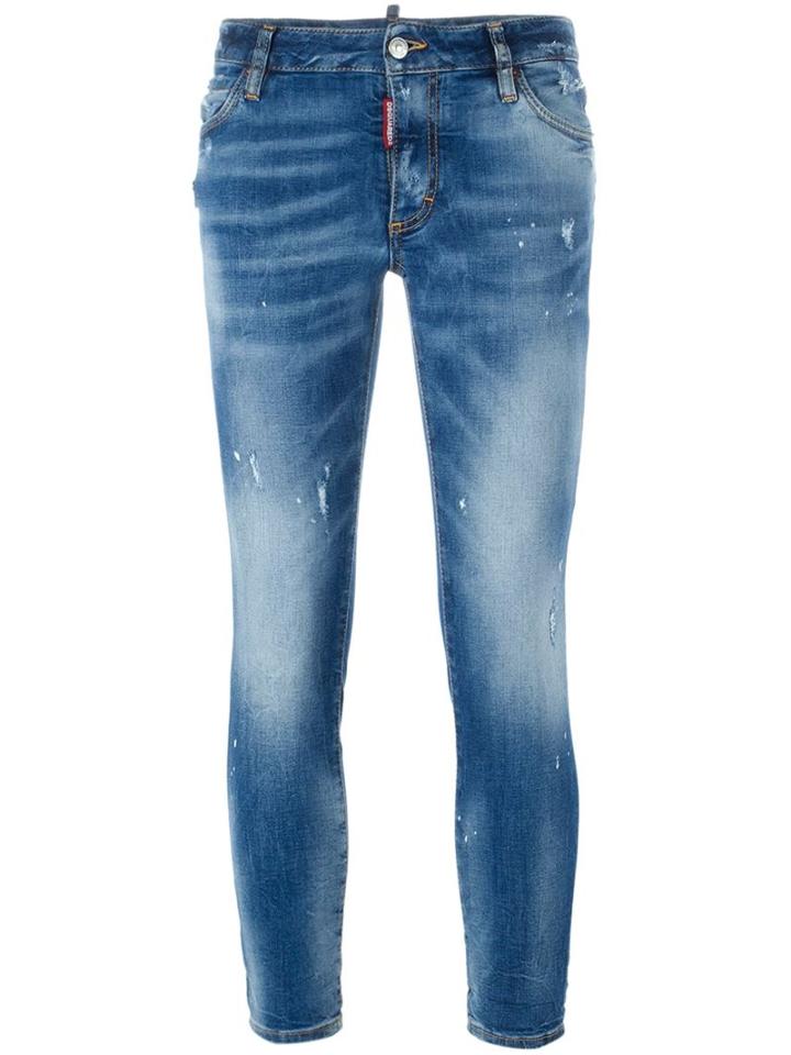 Dsquared2 'twiggy' Medium Waist Cropped Jeans, Women's, Size: 42, Blue, Cotton/spandex/elastane/polyester