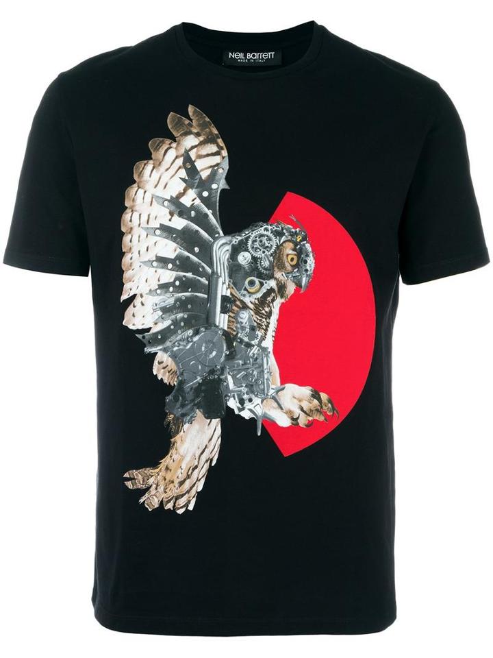 Neil Barrett Mechanical Owl Print T-shirt, Men's, Size: Xs, Black, Cotton
