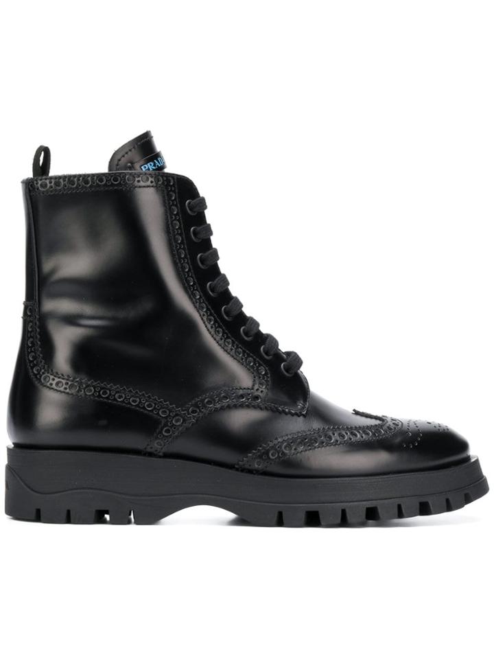 Prada Brogue Detailed Boots - Black