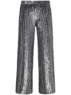 Ashish Sequin Embellished Stripe Flared Cropped Trousers - Black