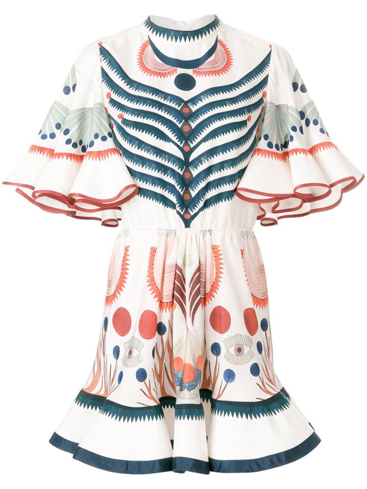 Chloé Ruffled Printed Mini Dress - Nude & Neutrals