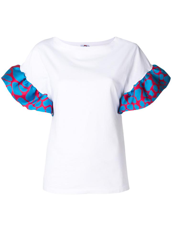 Ultràchic Ruffled Contrast Sleeves T-shirt - White