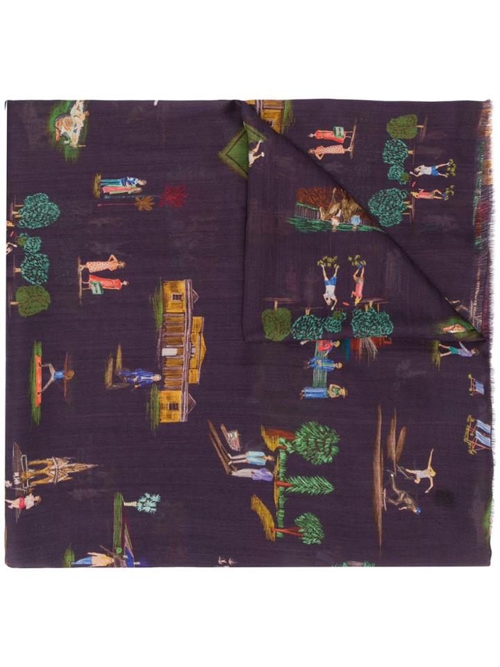 Paul Smith People Print Scarf - Blue