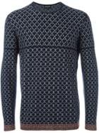 Giorgio Armani Contrast Hem Jacquard Sweater, Men's, Size: 50, Blue, Polyamide/spandex/elastane/virgin Wool