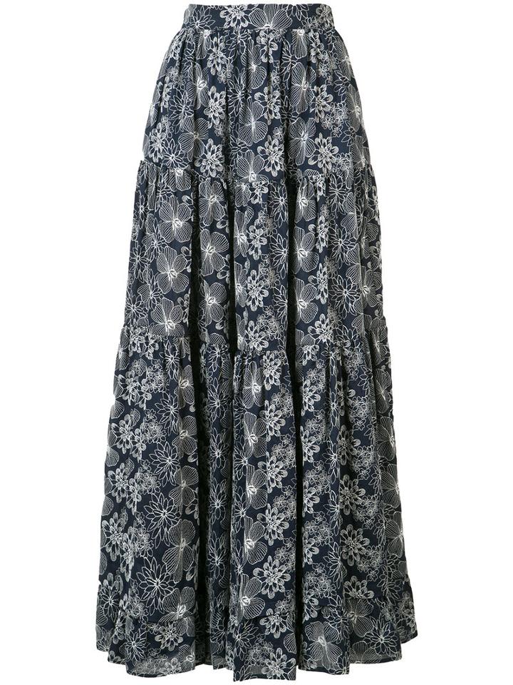 Co - Long Floral Skirt - Women - Cotton - Xs, Blue, Cotton