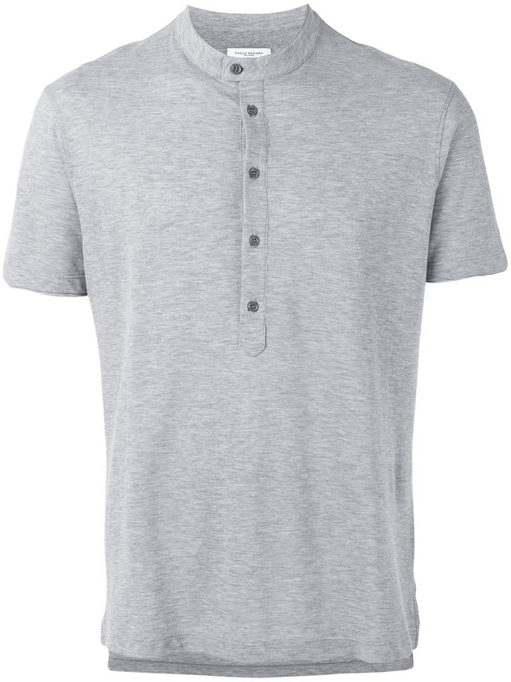 Paolo Pecora Button-detailed Jersey Top, Men's, Size: Small, Grey, Cotton