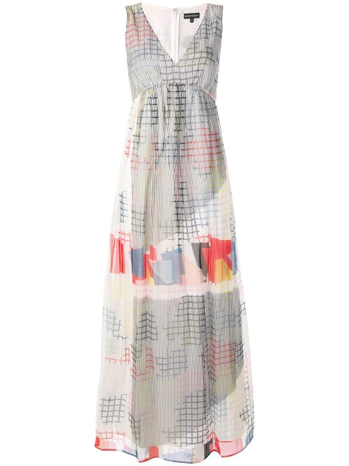 Emporio Armani V-neck Geometric Print Dress - White