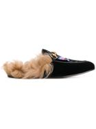 Gucci Dragon Embroidered Princetown Slippers - Black