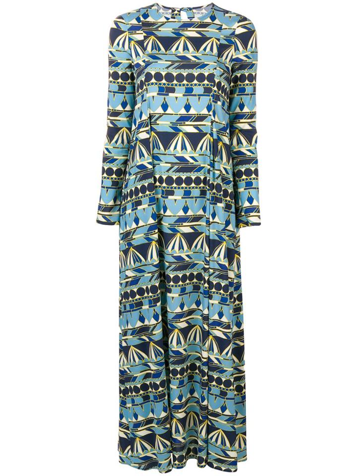 La Doublej Geometric Long Flared Dress - Blue