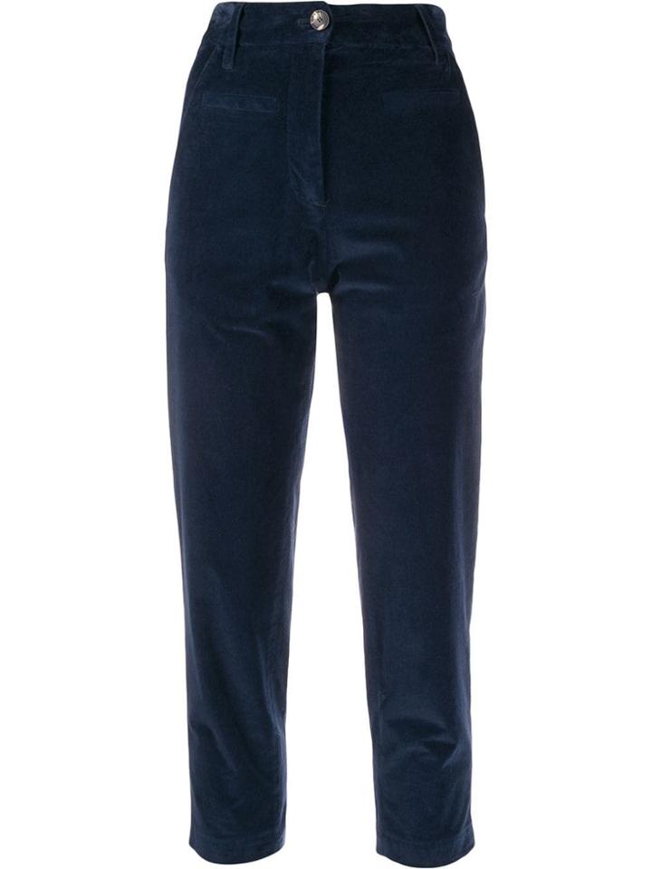 Tela Velvet Cropped Trousers - Blue