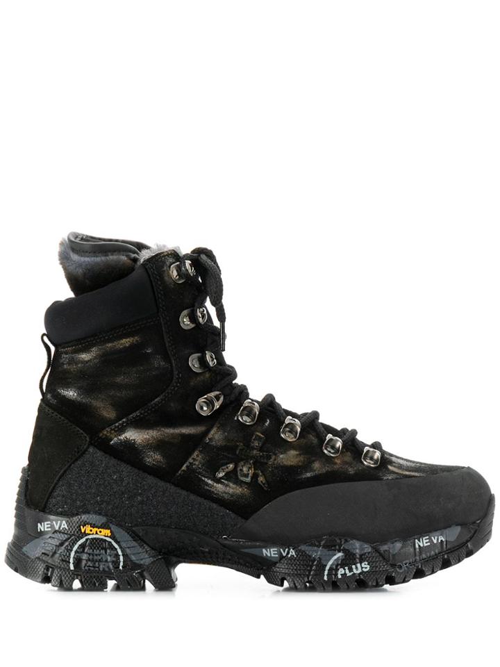 White Premiata Lace-up Track Boots - Black