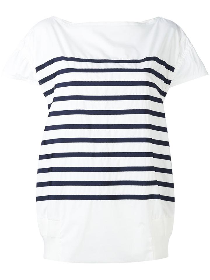 Sacai - Striped T-shirt - Women - Polyester/cotton - 2, White, Polyester/cotton