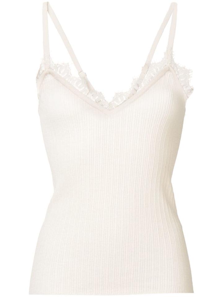 Semicouture Lace Trimmed Ribbed Top - Neutrals