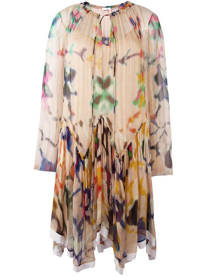 Chloé Split Front Printed Dress, Women's, Size: 36, Beige, Silk/polyester