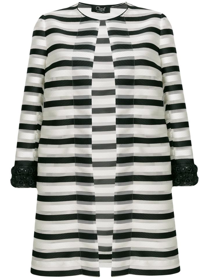 Clips Striped Fitted Coat - White