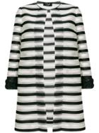 Clips Striped Fitted Coat - White