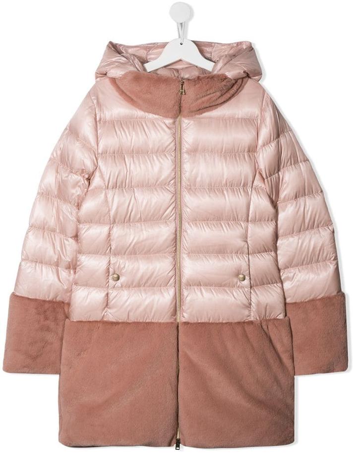 Herno Kids Faux Fur Lined Padded Coat - Pink