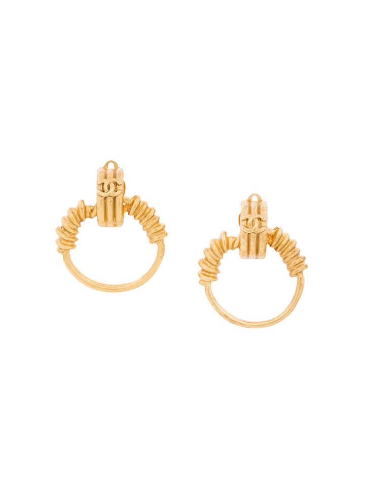 Chanel Vintage Hoop Logo Earrings - Metallic