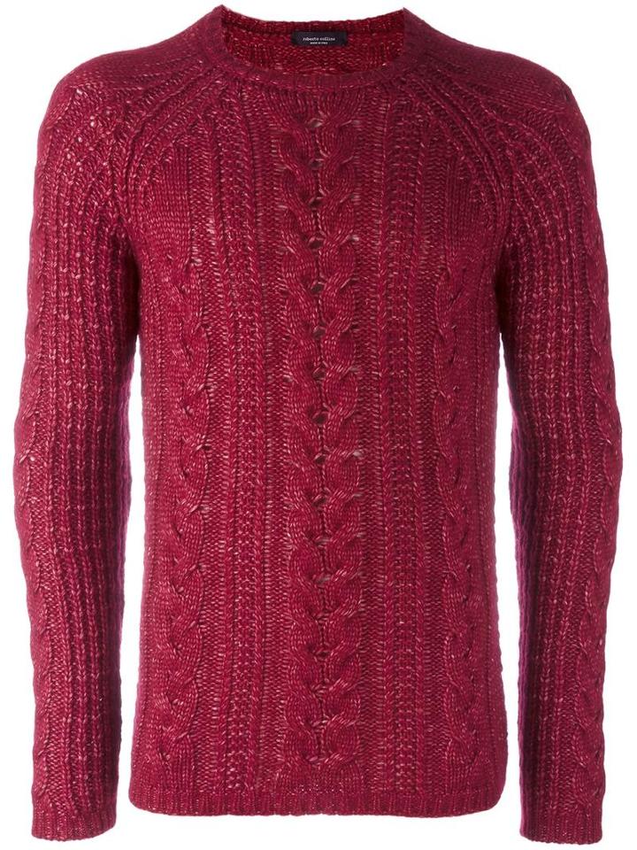 Roberto Collina Cable Knit Jumper, Men's, Size: 46, Red, Silk/merino