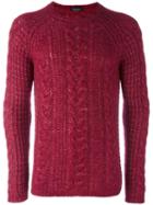 Roberto Collina Cable Knit Jumper, Men's, Size: 46, Red, Silk/merino