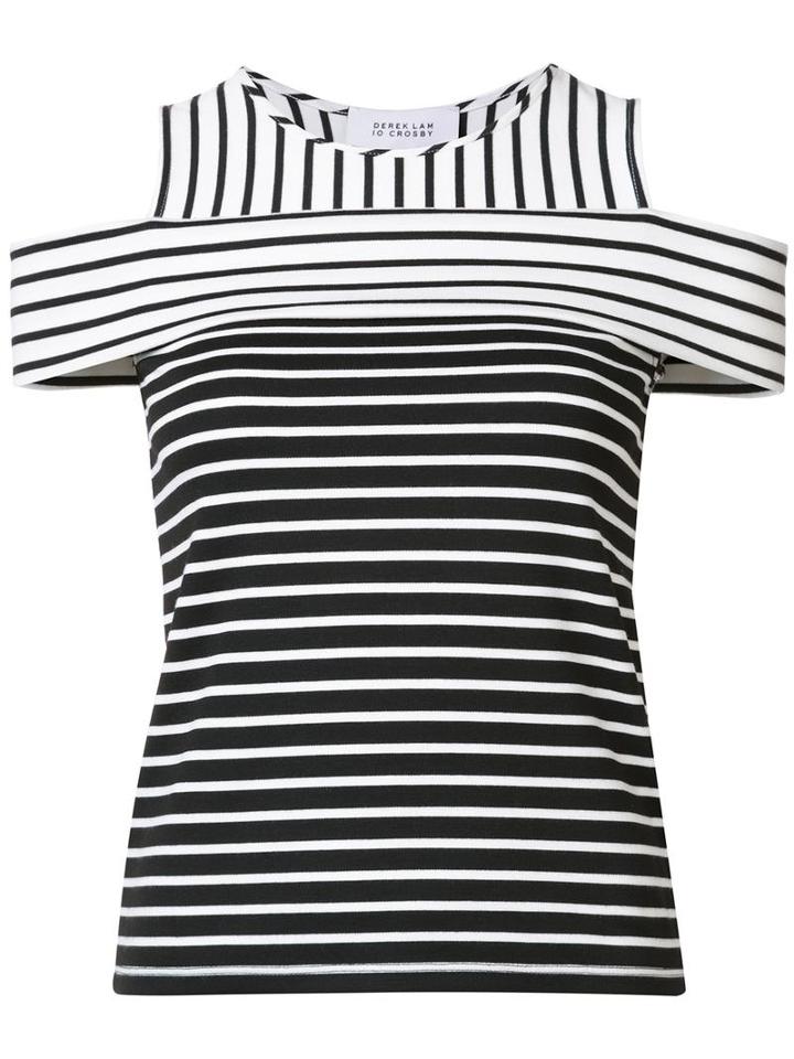 Derek Lam 10 Crosby Cut-off Striped Blouse, Women's, Size: Medium, White, Elastodiene/polyester/rayon