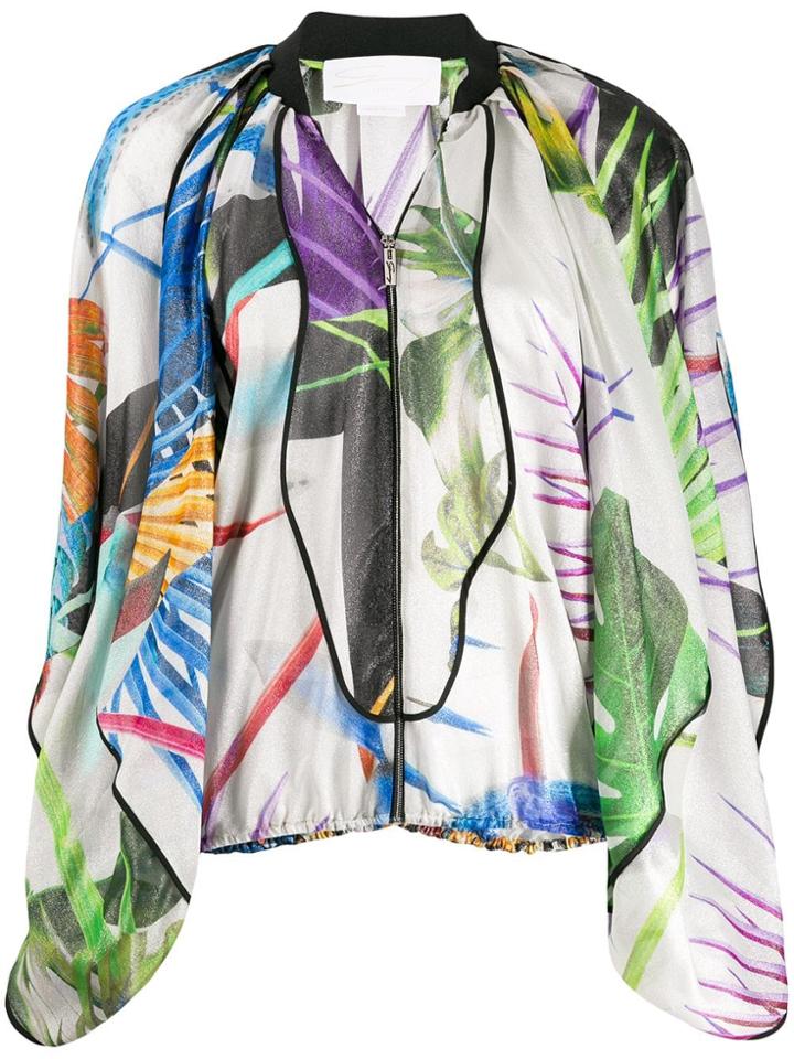 Genny Floral Print Flowing Bomber Jacket - Silver