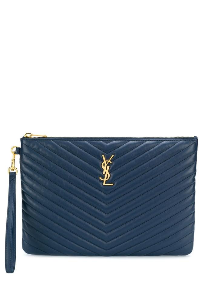 Saint Laurent Monogram Zipped Pouch - Blue