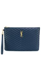 Saint Laurent Monogram Zipped Pouch - Blue