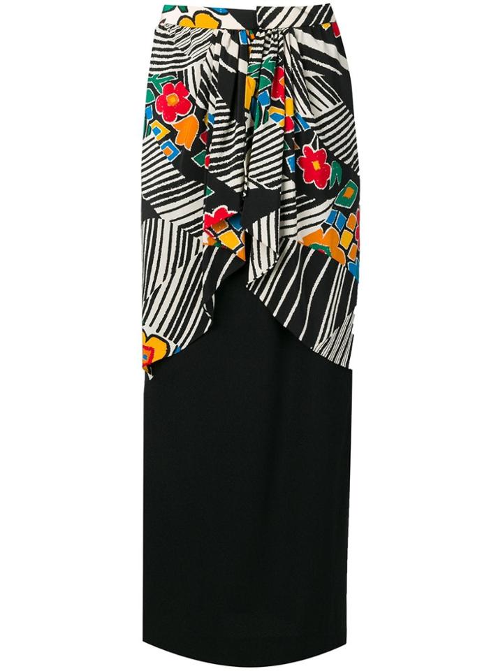 Valentino Vintage Printed Panelled Maxi Skirt - Black