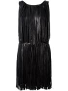 Sonia Rykiel Sleeveless Fringed Dress, Women's, Size: 38, Black, Lamb Skin/polyester/acetate/silk